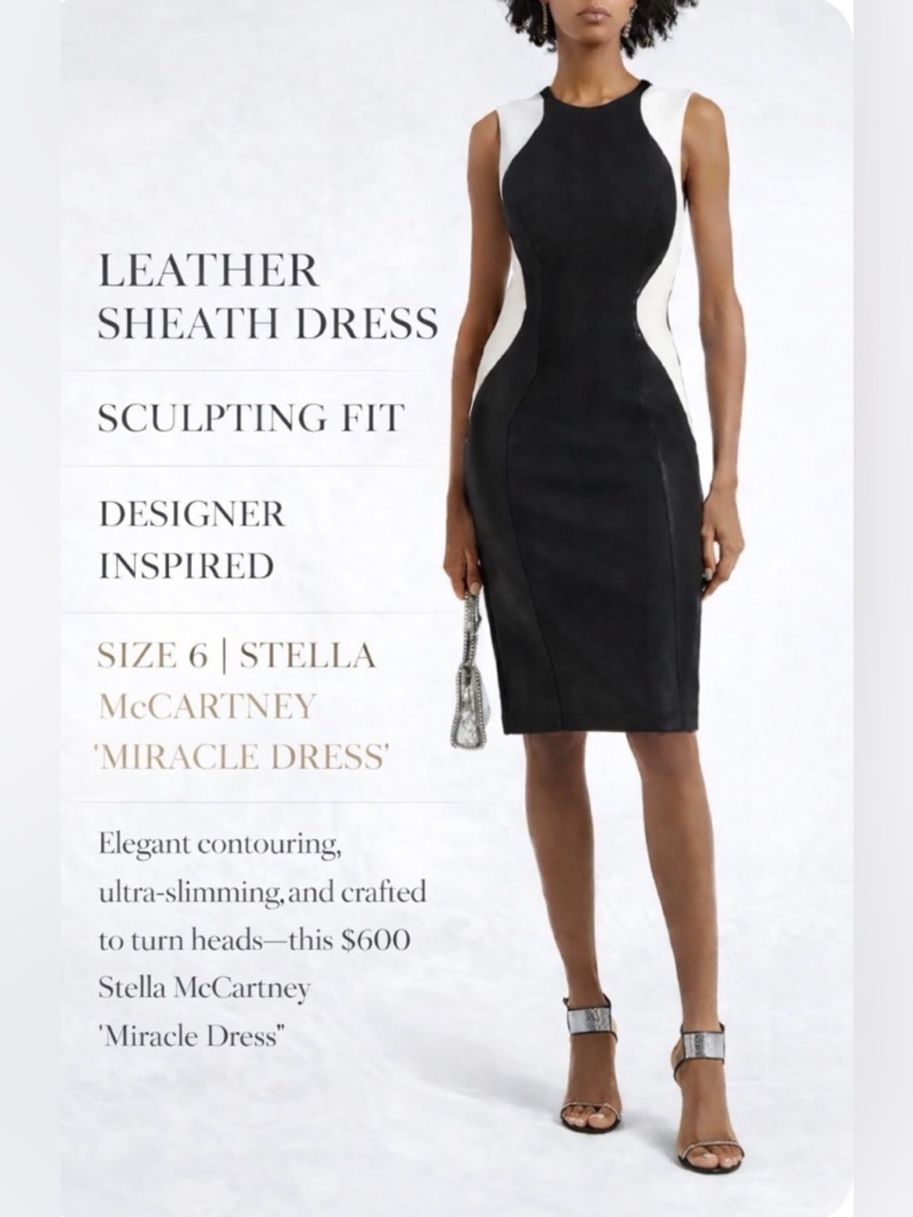Stella McCartney Inspired Miracle Leather Sheath Dress Sculpting Size 6